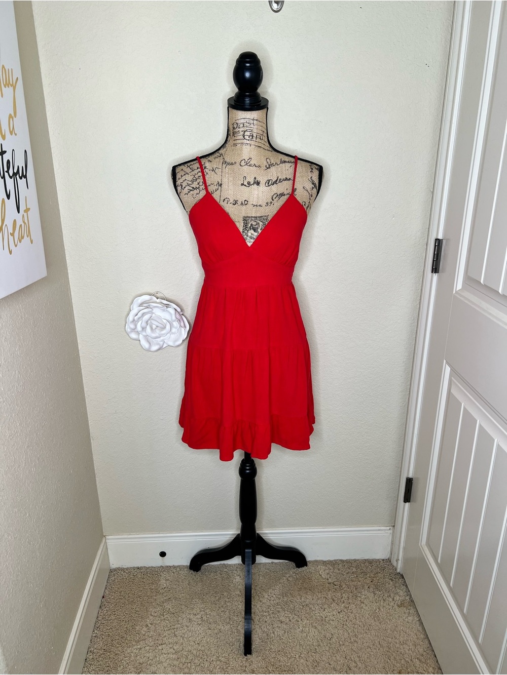 NTM: Morceau Los Angeles Red Linen Blend Tiered Mini Dress Smocked Back M - Picture 2 of 16
